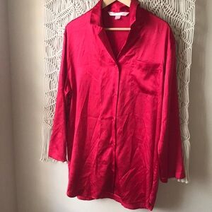 Victoria’s Secret red satin size small button down night shirt top